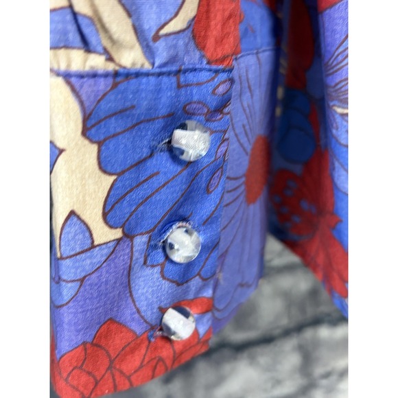 Tuckernuck Blouse Womens M Red Blue Floral Peplum Long Sleeve Cotton Top - Picture 4 of 15